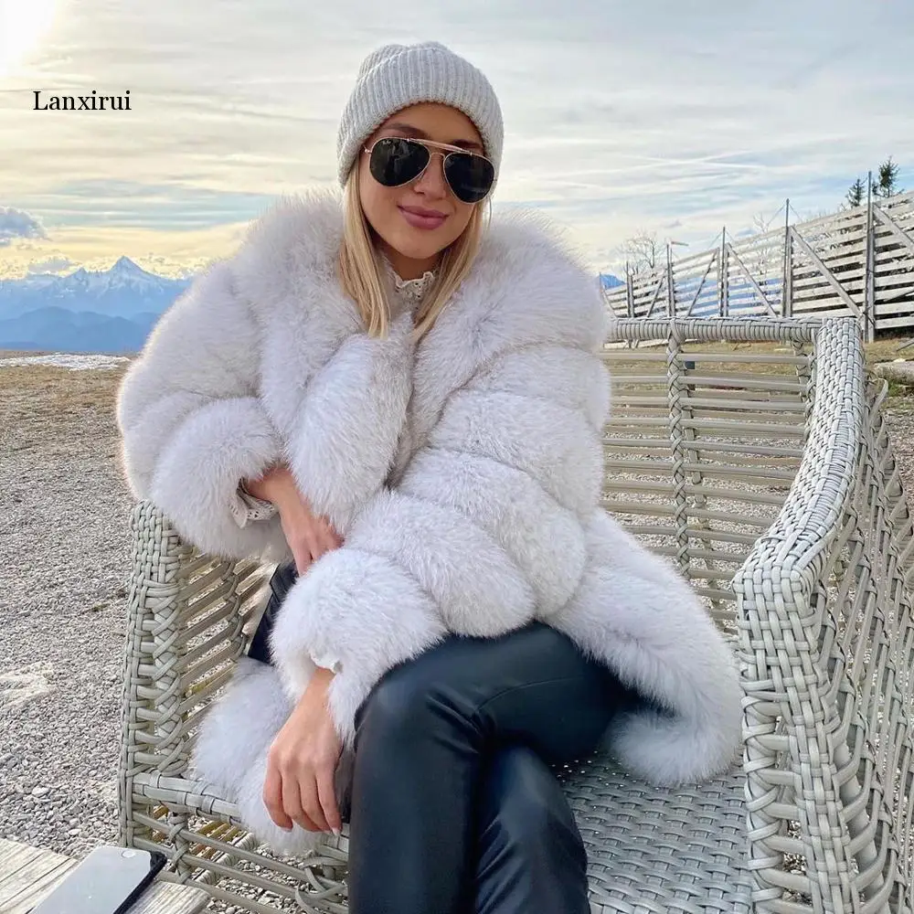 Fake Fox Fur Coat Silver Fox Fur Coat Women Winter black Coats Long Sleeve Jacket Outerwear Women Fashion casaco feminino