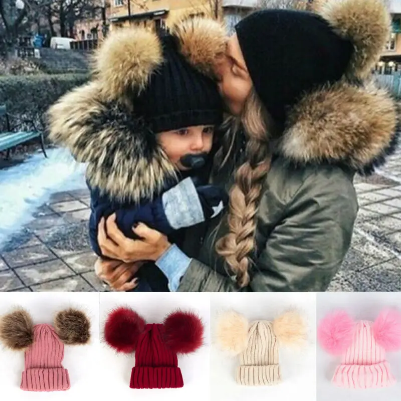 

Fashion Beanies Hats Stuff Accessories Toddler Kids Girl Boy Baby Infant Winter Warm Crochet Knit Hat Fur Balls Beanie Cap