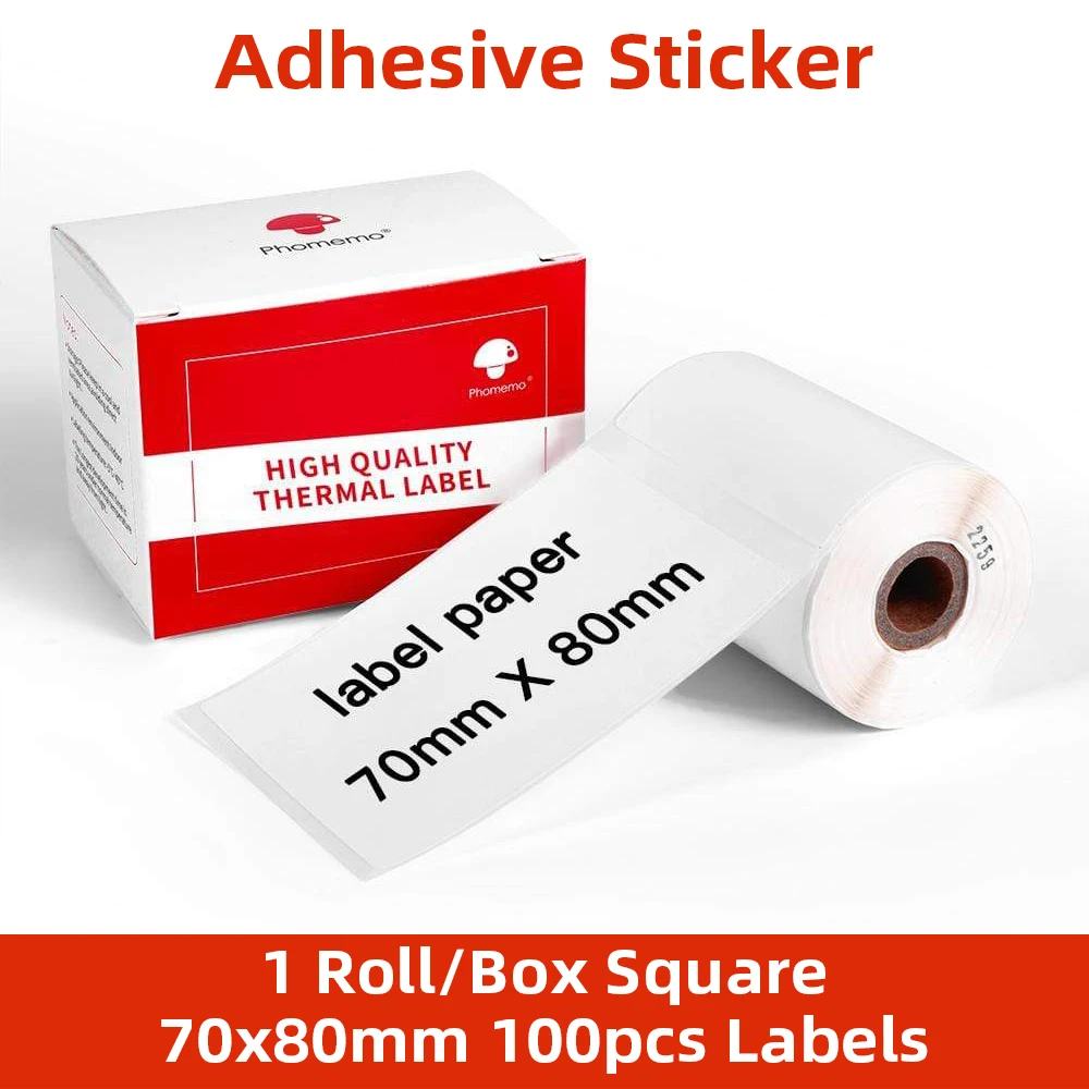 Thermal Label Sticker Only fit Phomemo M200 Printer Big Papel Self-Adhesive Square Round Papel 1 Roll/Box