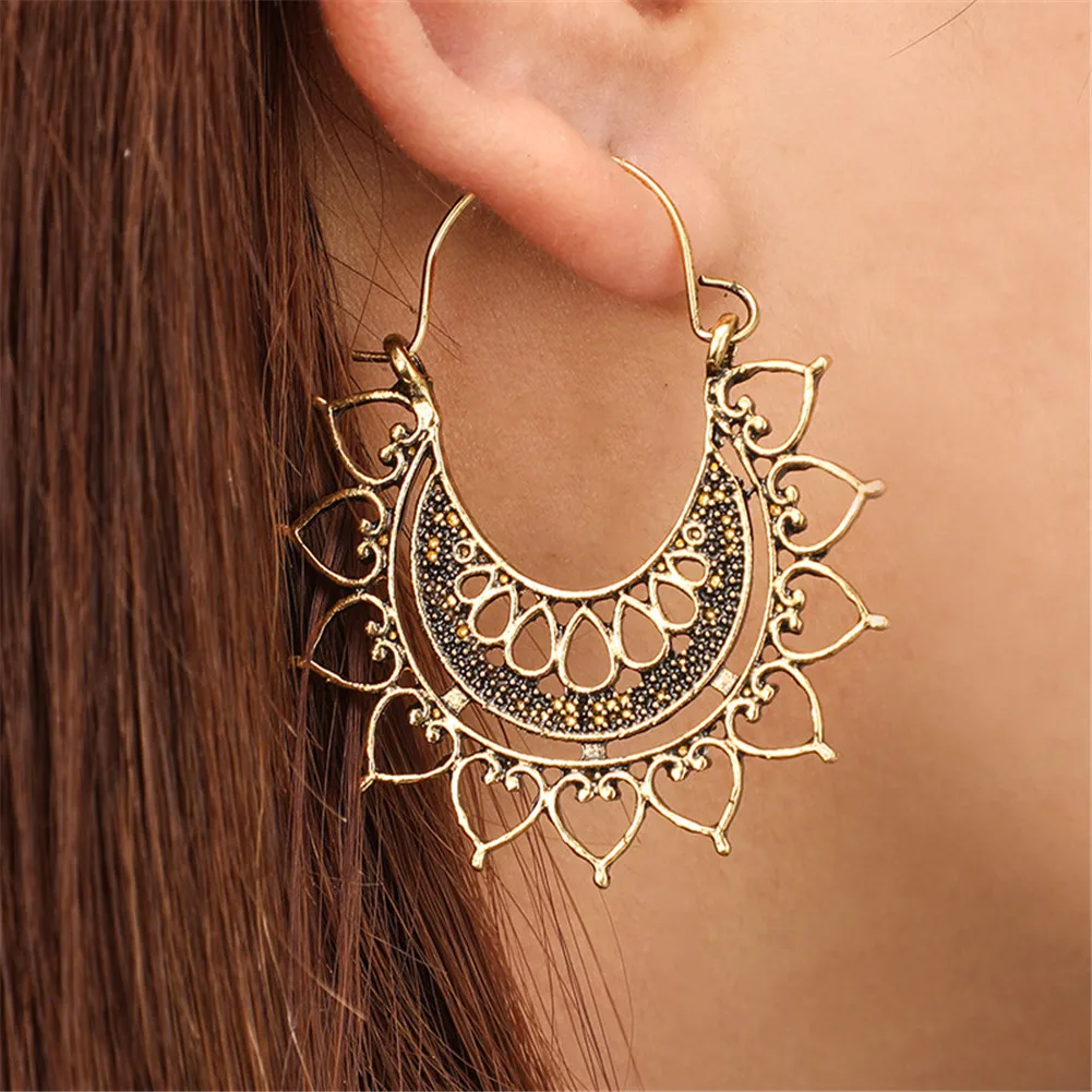 Bohemian Flower Earrings Dangle Drop Vintage Tribal Hollow Lotus Mandala Flower Floral Basket Earrings Ear for Women Jewelry