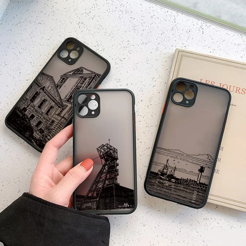 Black Lines Architectural Painting Phone Cases for iphone 16 7 8 Plus SE2 X XR XS MAX 13 11 12 14 15 Pro Max Back Building Cover