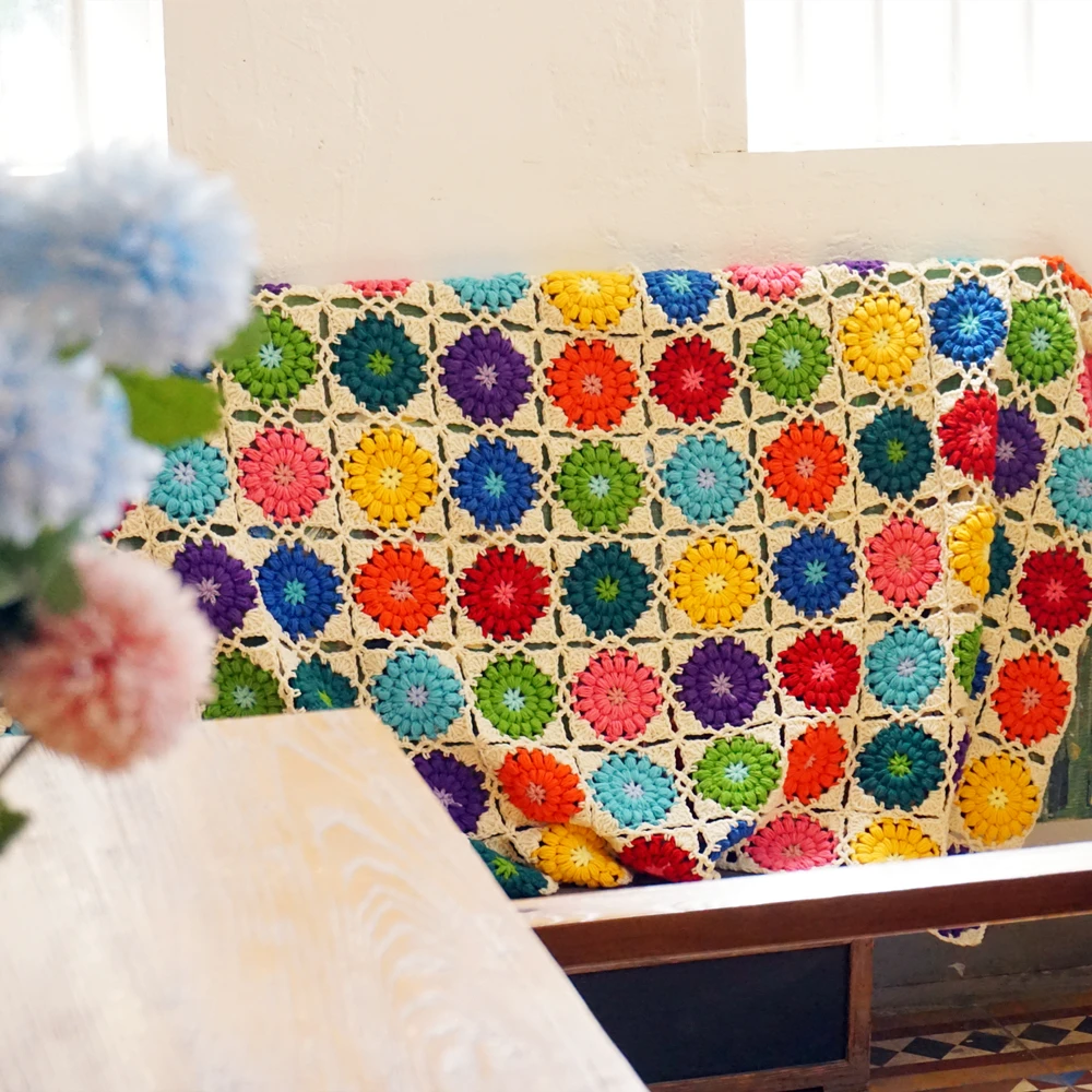 Handmade Crochet colorful Rainbow blanket Crochet cushion for sofa for chair  Home Living Room Decorver crochet Warm blanket