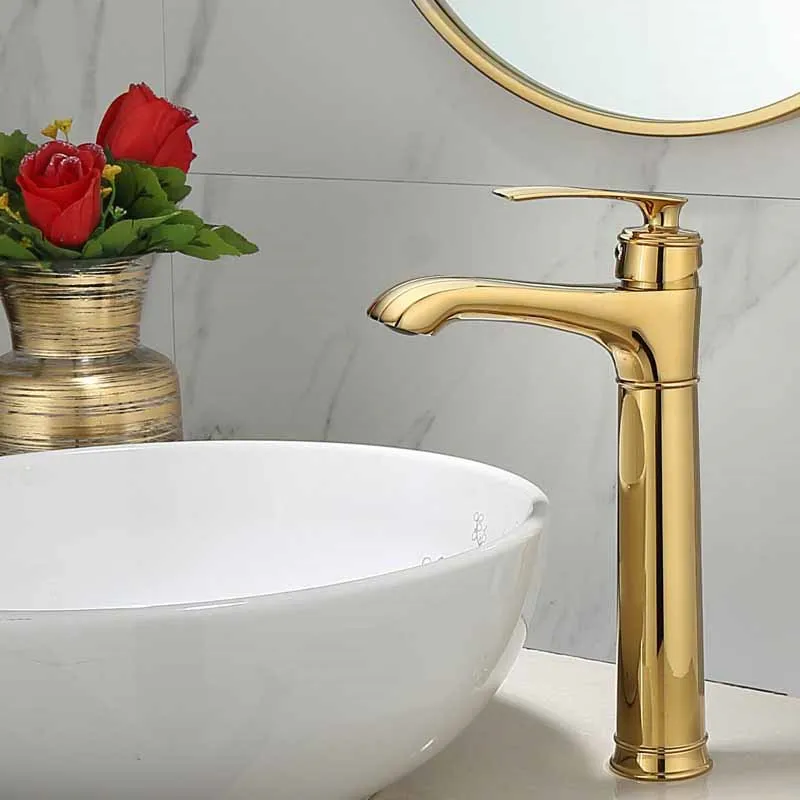 Bathroom Basin Faucet Solid Brass Sink Mixer Tap Hot & Cold Single Handle Deck Mount Lavatory Crane Water Tap Gold Free Shipping