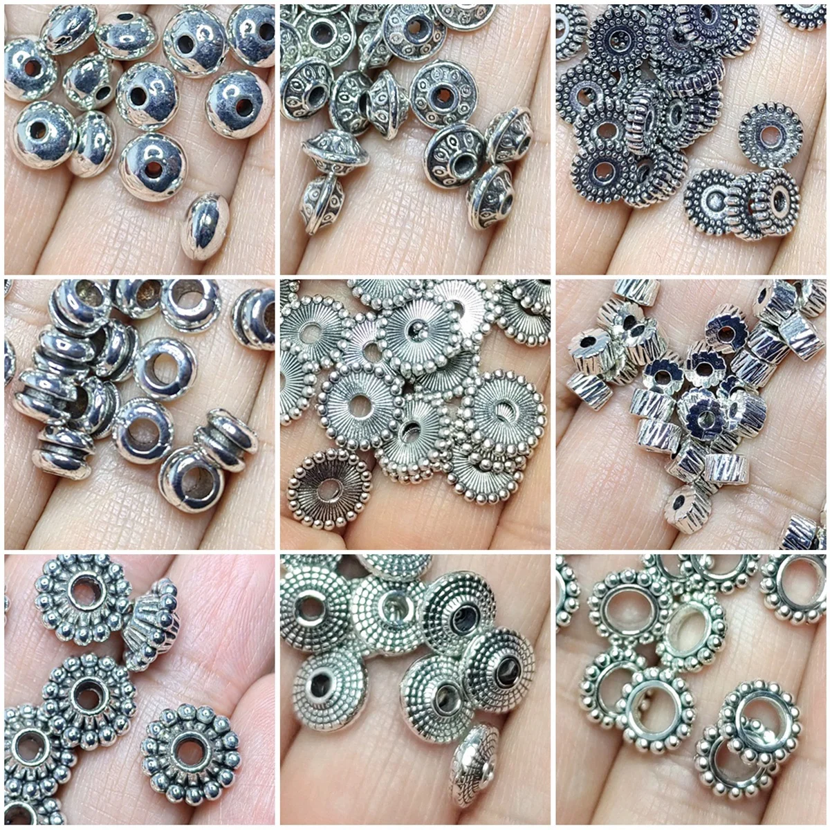 50pcs Tibetan Silver 5mm~11mm Metal Round Shape Loose Spacer Beads Wholesale Lot For Jewelry Making DIY Findings