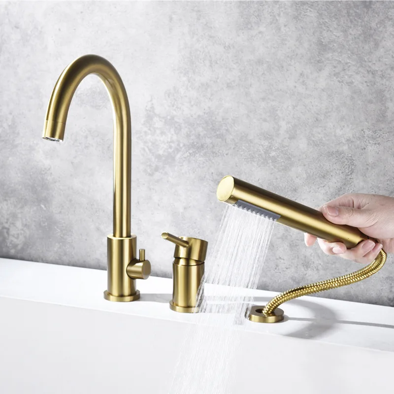 

Tuqiu Bathtub Faucet Widespread Tub Sink Mixer Tap Brushed Gold/black Brass Bathroom Bath Shower Faucet with Hand shower Head