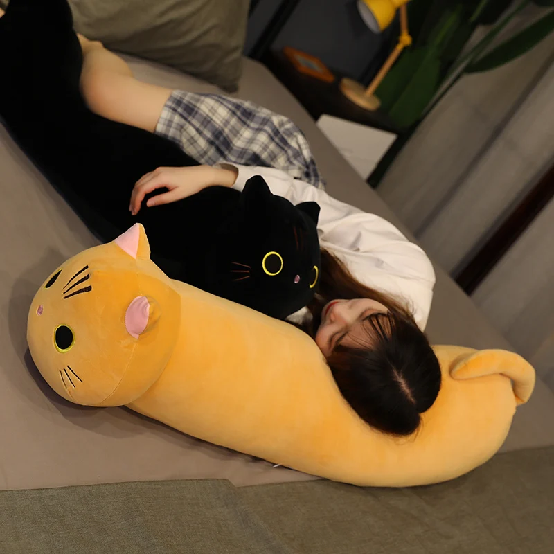 Kawaii Cat Long Pillow Sofa Cushion Plush Toy Stuffed Cartoon Cat Animal Doll for Lovely Gift