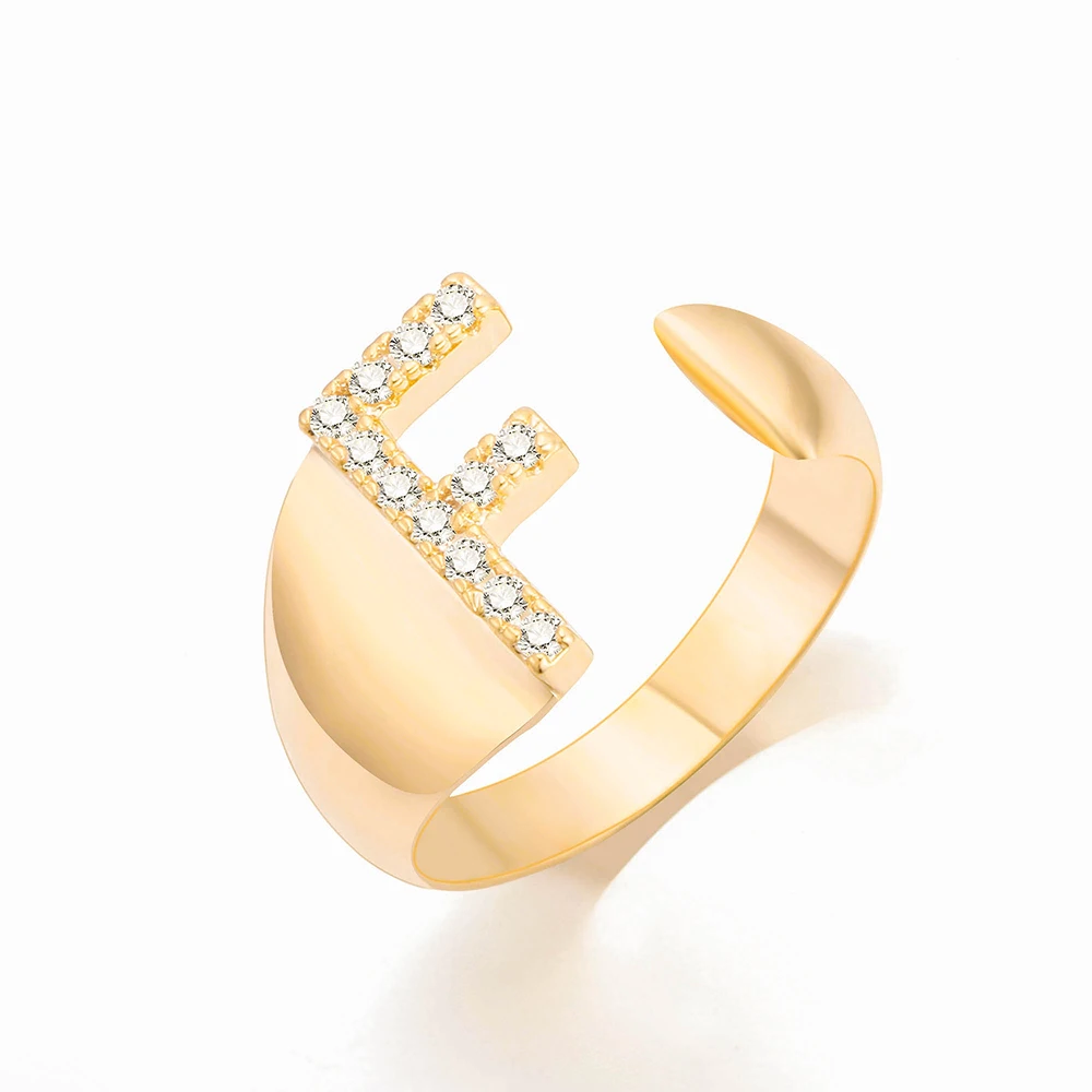 Лидер продаж, регулируемое A-Z кольцо с медным цирконием и надписью, Золотое Серебряное кольцо для женщин и девочек, вечерние ювелирные изделия с алфавитом на свадьбу