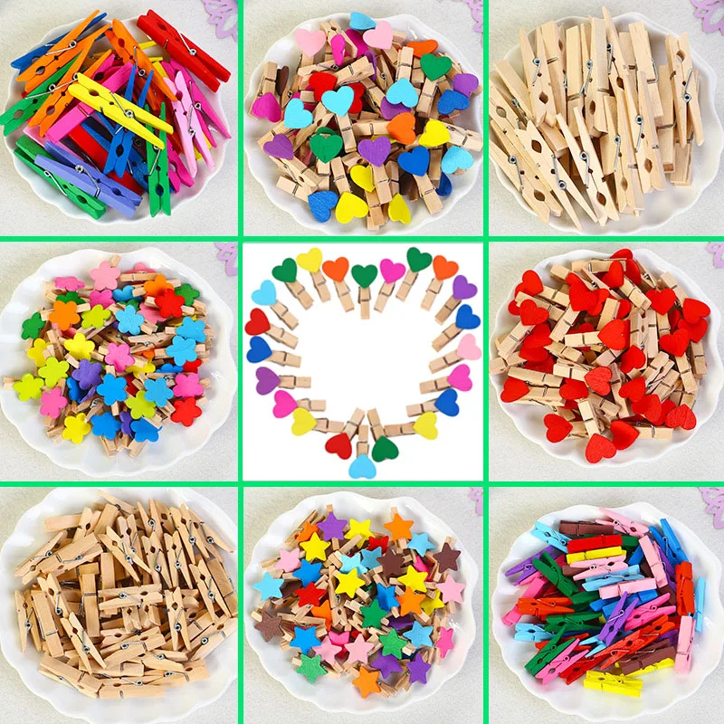 50pcs/lot Mini Wood Clips  Love Spring colorful Wood Clips for DTY Clothespin Craft Decor snack Clip Photo Clips Pegs