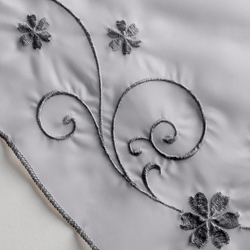 Embroidered Roman Curtain Floral Printing Sheer Window Curtains For Kitchen Living Room Voile Screening Panel With Ribbon Belts