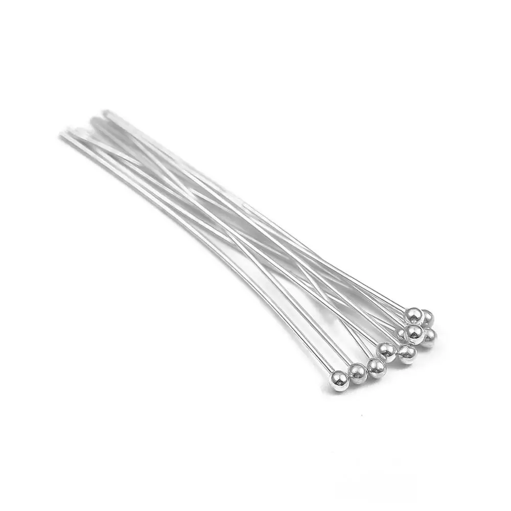 10pcs/lot 15 20 25 30 35 40 50 mm 925 Sterling Silver Metal Ball Head Pins For DIY Jewelry Making Head Pins Findings Supplies