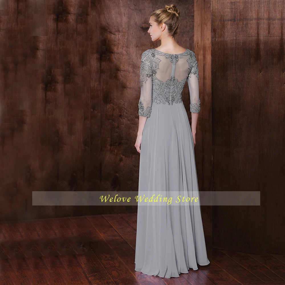 Elegant Wedding Party Gown Mother Of The Bride Dresses For Woman Zipper Back 3/4 Sleeves Mariage A Line Chiffon Floor Length