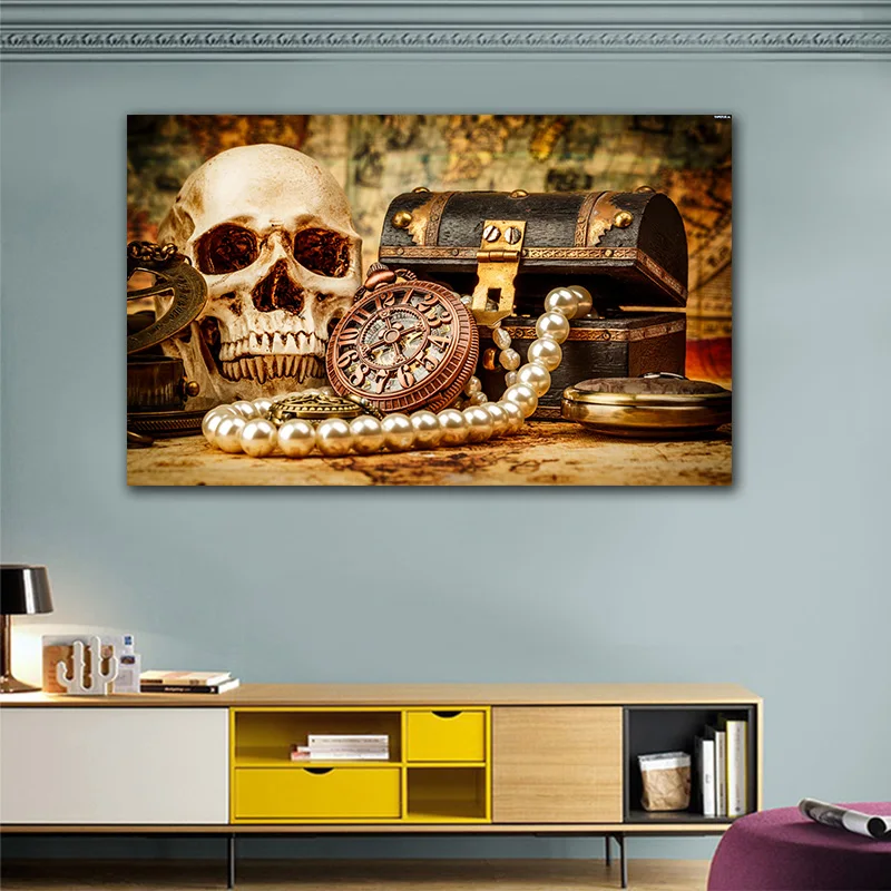 Modern Skull Canvas Painting HD Vintage Wall Art Big Size Pictures for Hallaween Holiday Home Decoration