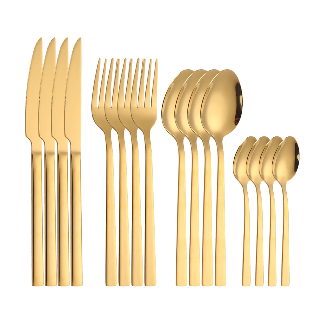 

Gold Cutlery Set Stainless Steel Dinnerware Set Tableware Set Knife Fork Coffee Spoon Flatware Set Dishwasher Safe 16 Pc Upscale