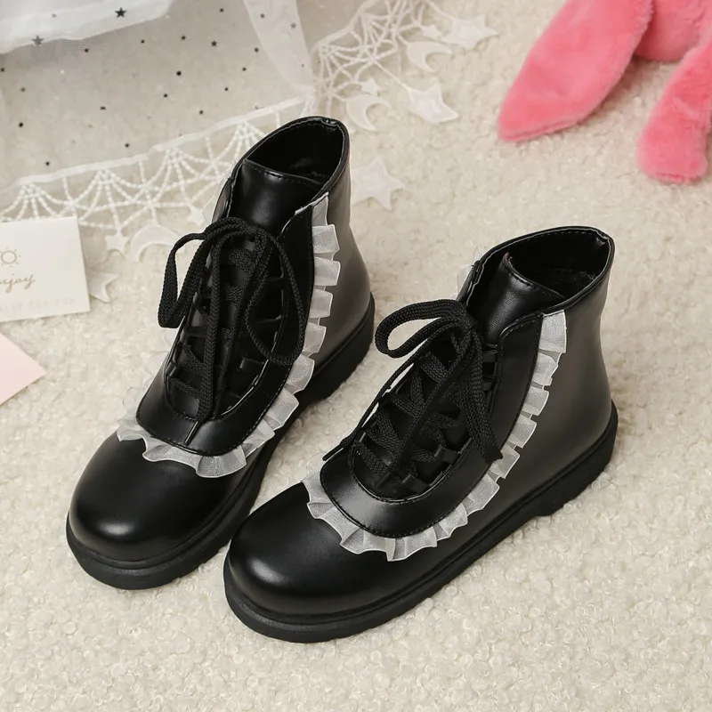 YQBTDL scarpe da donna stivaletti piattaforma spazzatrice incrociata Kawaii Lolita marrone scuro nero 2021 autunno principessa Botas Harajuku