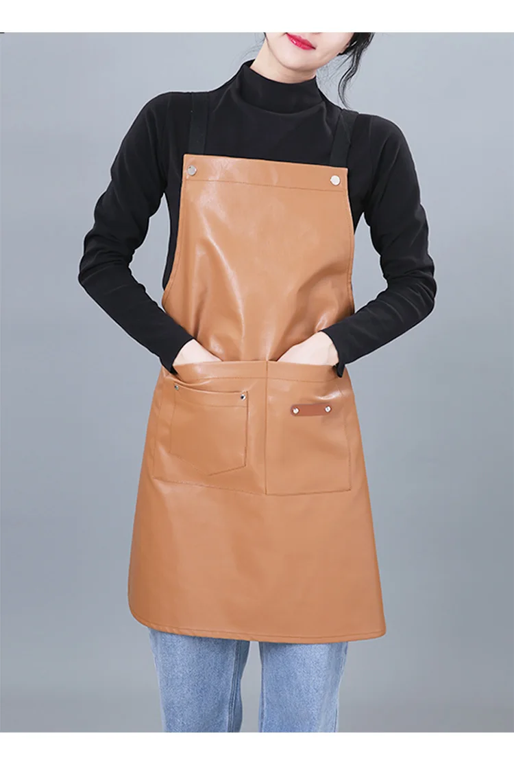 Waterproof and oil-proof restaurant coffee shop apron Nordic style men and women work service household PU leather