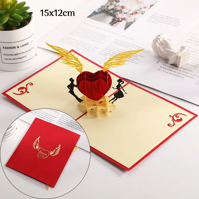 3D Pop Up Love Card Valentines Day Wedding Invitation Anniversary Greeting Cards for Couples Wife Husband Gift With Envelopes