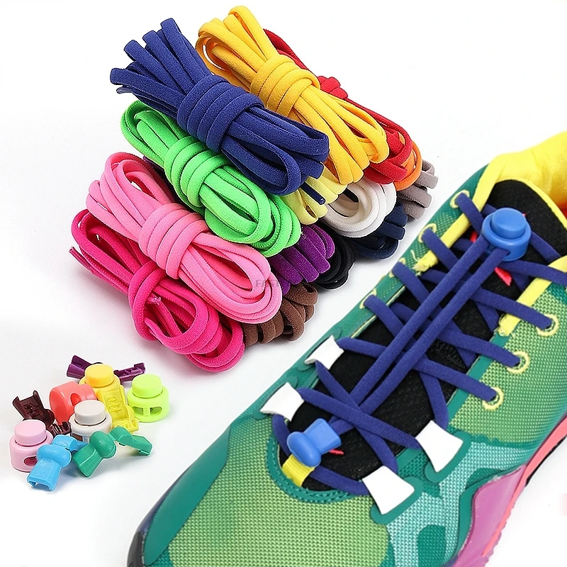 1Pair Spring Lock Shoelaces No Tie Shoelaces Sports Elastic Shoelace Suitable For All Shoes Lazy Laces Sneaker Shoe Accessories