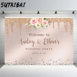 Wedding Anniversary Party Backdrop Photography Rose Gold Pink Flowers Decorations Custom Studio Background for Photo Booth Props