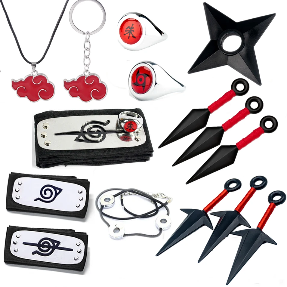 Collar de anillos y diademas de Naruto Kunai para niños, juguete Shuriken, figura de Anime, Akatsuki Itachi, accesorios de acción de Cosplay