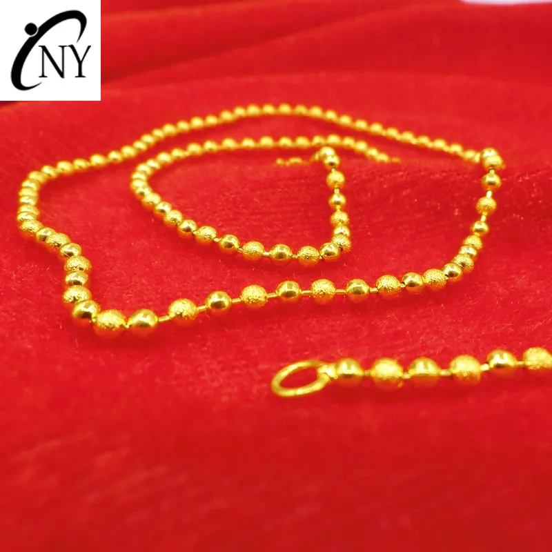 Real 18K Yellow Gold BIRTHDAY Beads Neckalce for Woman Casual/Sporty Trendy 45cm Length Chains Jewelry with Box Gifts