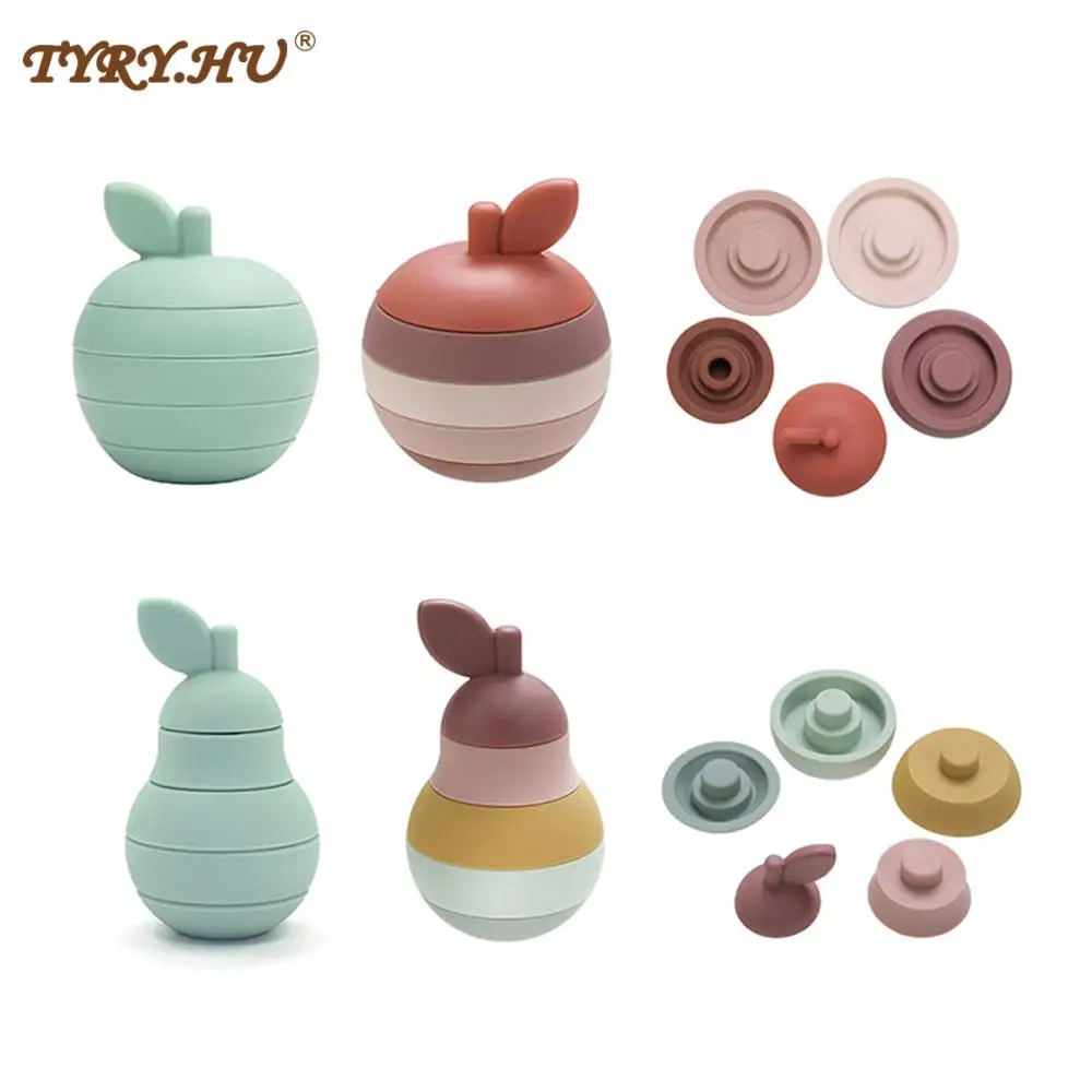 TYRY.HU Silicone Building Block Silicone Teether BPA Free Apple Pear Soft Block Educational Montessori Blocks Toys Baby Gifts