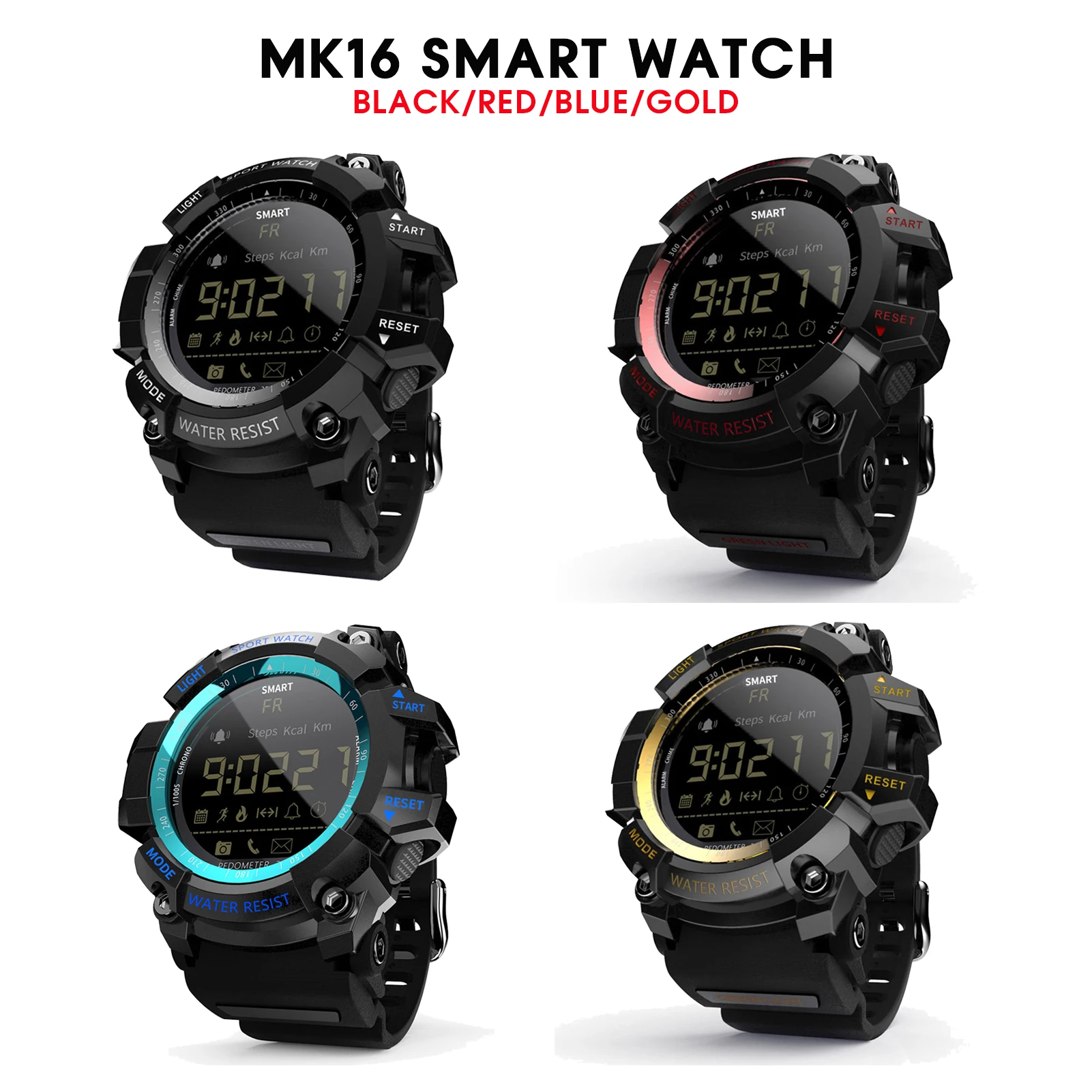 LOKMAT MK16 Bluetooth Smartwatch Men Women Pedometer Activity Fitness Tracker IP67 Waterproof Sport Smart Watch Digital Clock