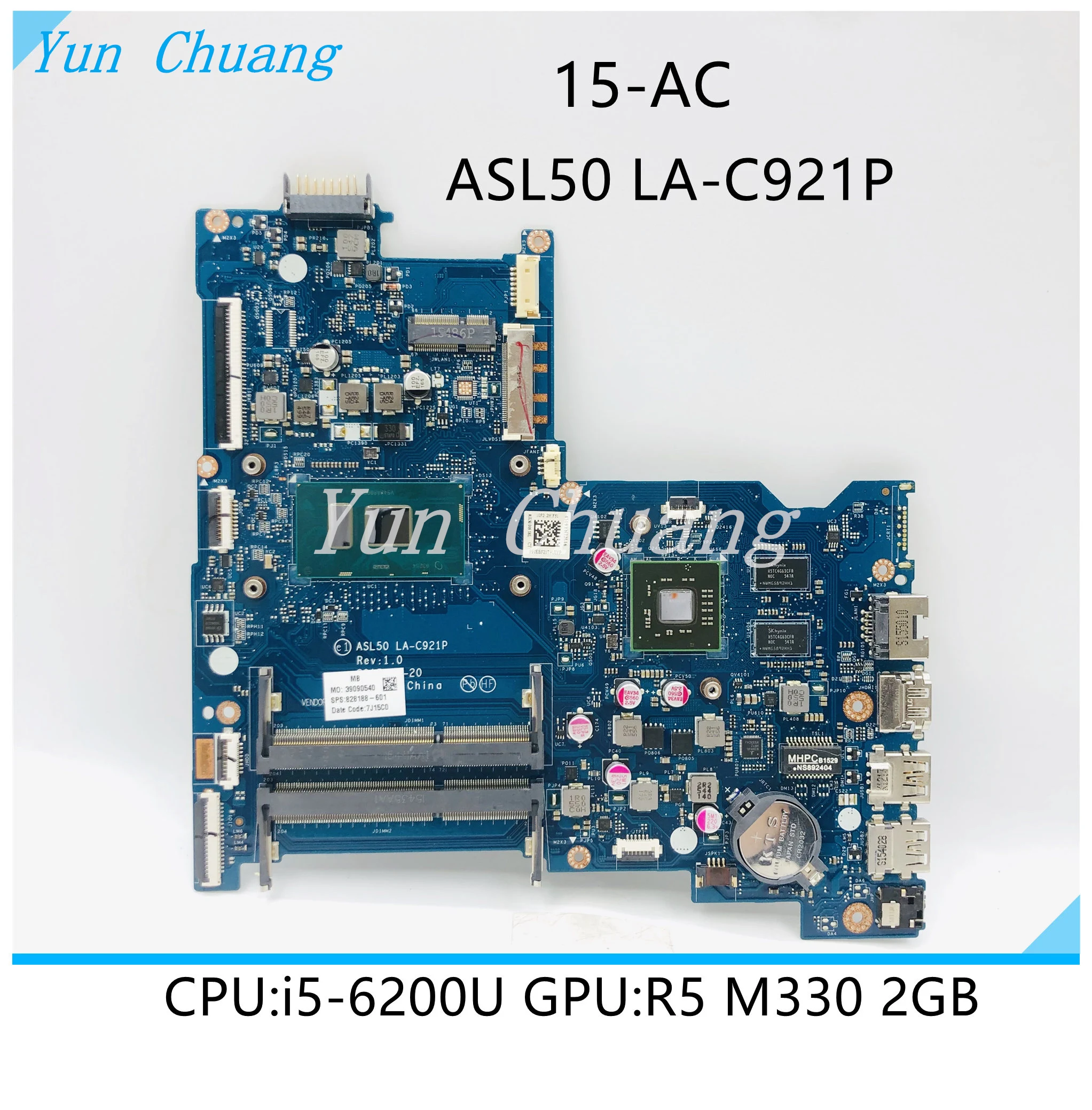 828187-601 828187-001 ASL50 LA-C921P For HP 15-AC 15-AC637TX Laptop Motherboard With i5-6200 i7-6500U CPU R5 M330 2GB GPU DDR3L