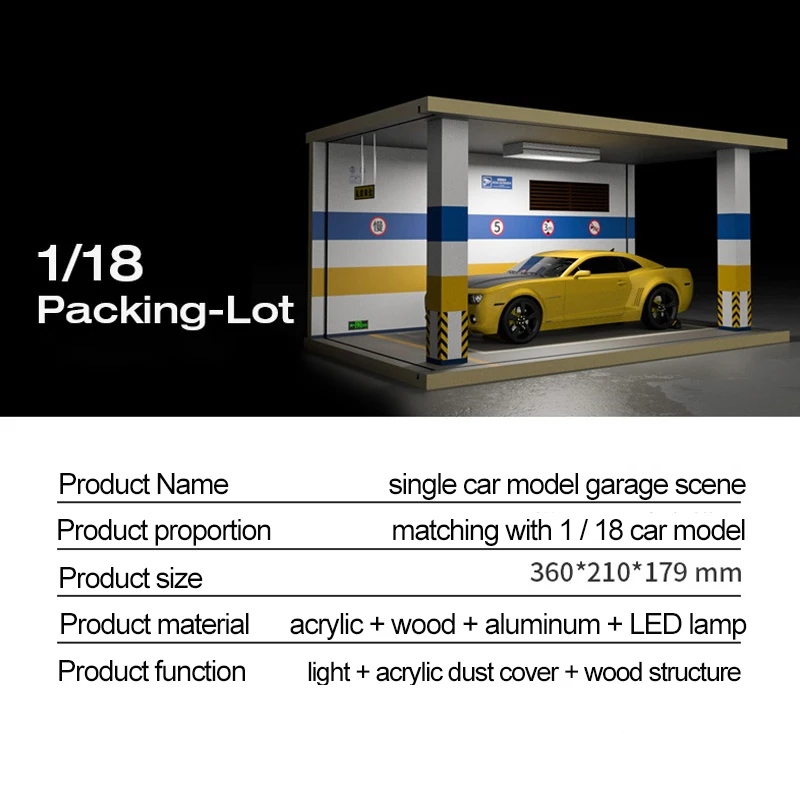 1:18 Scale Simulation Car Garage Model Solid Wood Parking Lot Model Scene Acrylic Display Box With Light Decoration Display Box