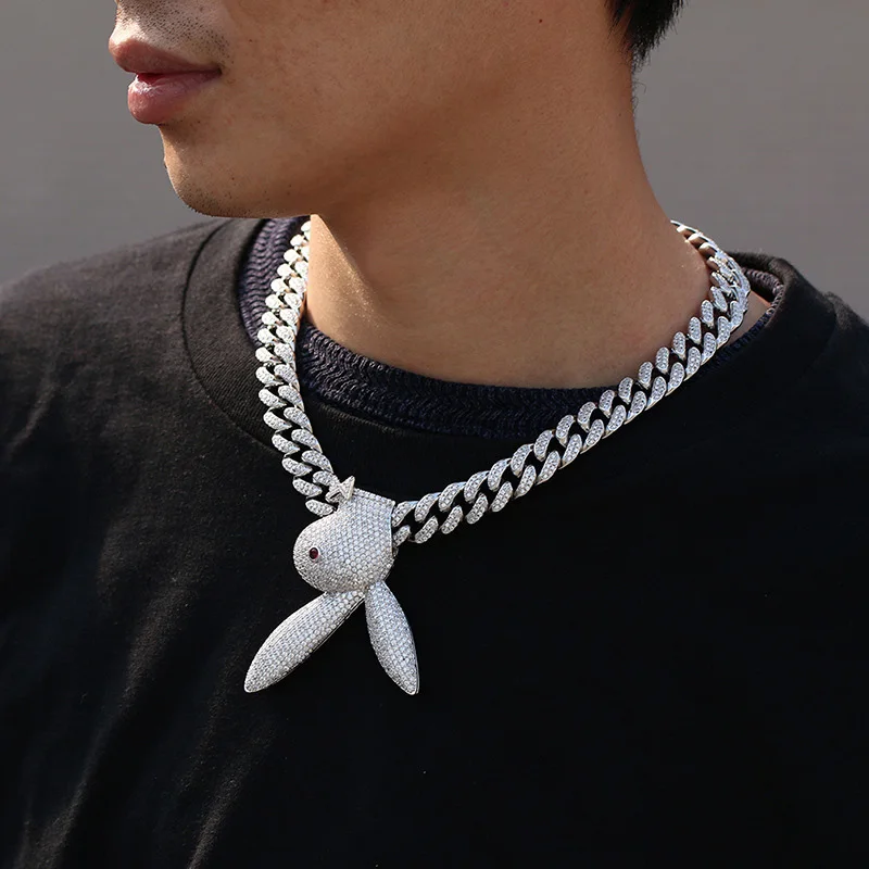 Cuban link Chain Big Rabbit Head Hip hop Pendant & Chain Necklace Full Iced Out Cubic Zircon Bling for Men hip hop Jewelry