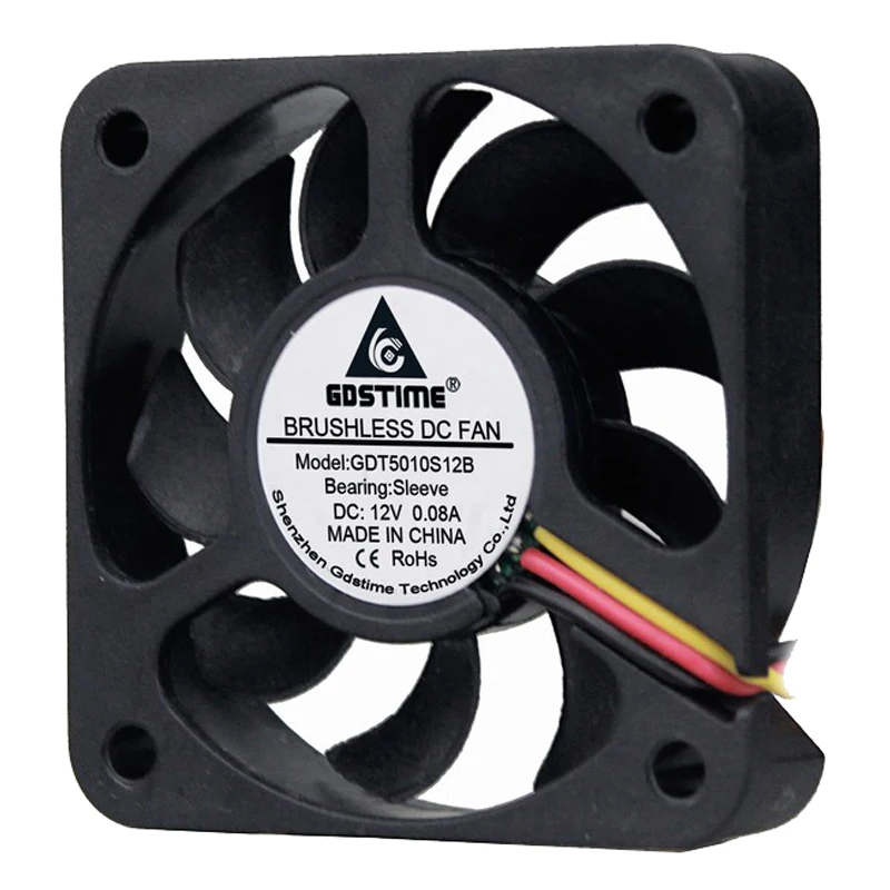 5pcs Gdstime DC 12V 3Pin 50mm x 10mm 50mm PC Computer CPU Mini Cooling Fan 50x50x10mm 5cm 5010 Small Cooler 9 Blades