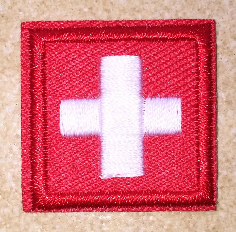 

HOT SALE! ~ SWISS Switzerland Flag White Cross Embroidered Iron On Patches, sew on patch, Made of Cloth,100% Quality