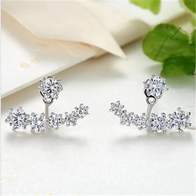 925 Sterling Silver Star Stud Earring Double Sided Clear Cubic Zirconia Earring for Women Wedding Engagement Fine Jewelry