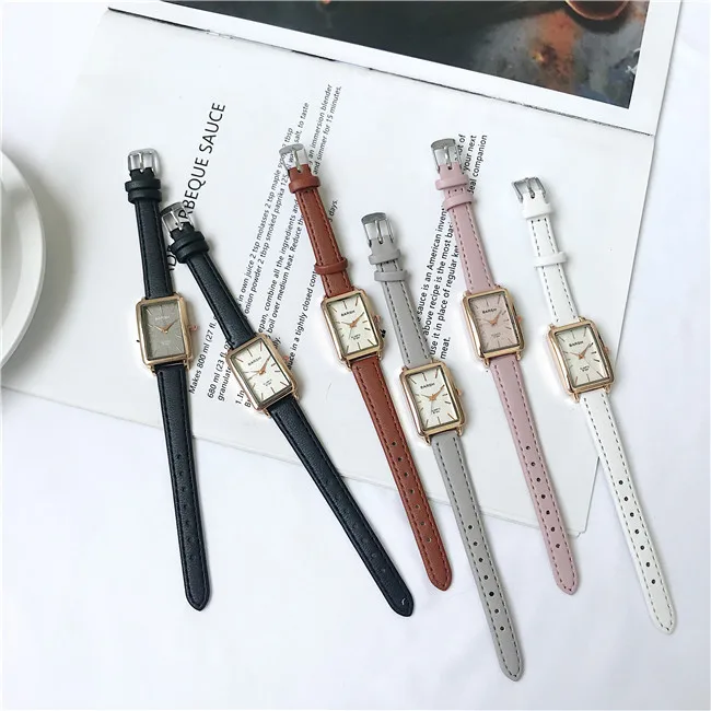 Elegant Rectangle Vintage Woman\'s Watches Leather Retro Women Wristwatch Simple Small Ladies Quartz Clock Casual zegarek damski