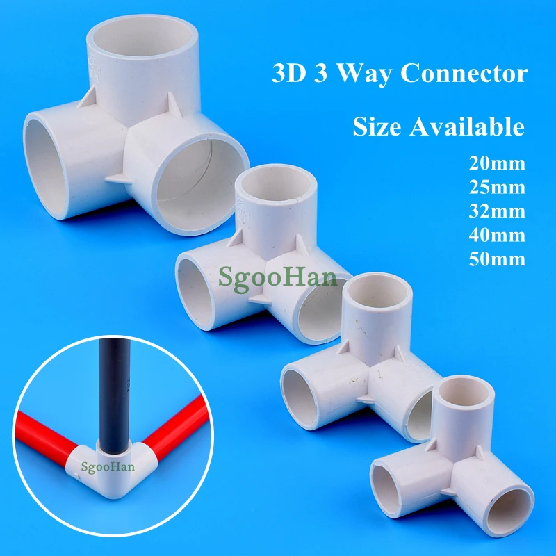 2~30pcs ID 20~50mm PVC Pipe 3 Way 3D Connectors Hydroponic Frame Coupler Adapter Hard Tube Fittings Aquarium Fish Tank Joints