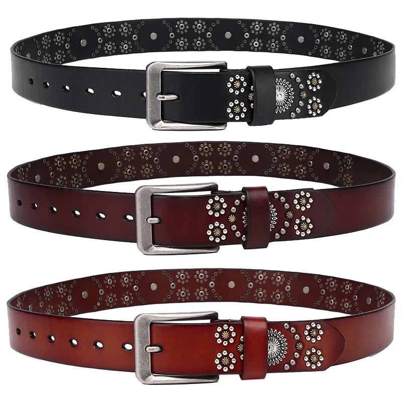 New personality trend neutral photo belt men's punk belt women's round rivet belt all-match jeans accessories tide