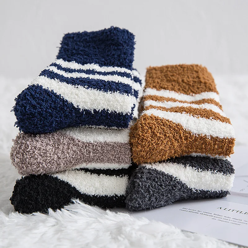 Gestreepte Sokken Mannen Dikke Koraal Fluwelen Winter Warme Sokken Zachte Man Pluizige Thuis Indoor Vloer Badstof Handdoek Fuzzy Sok Heren mannelijke Meias