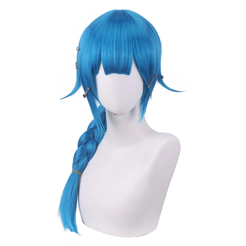 LOL Arcane Jinx-Peluca de cabello sintético para mujer, cabellera artificial largo de color azul, resistente al calor, para disfraz de Cosplay