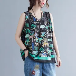 Women Summer Casual Tanks Tops New Arrival 2021 Vintage Style Print Loose Comfortable Female Sleeveless T-shirts S3977