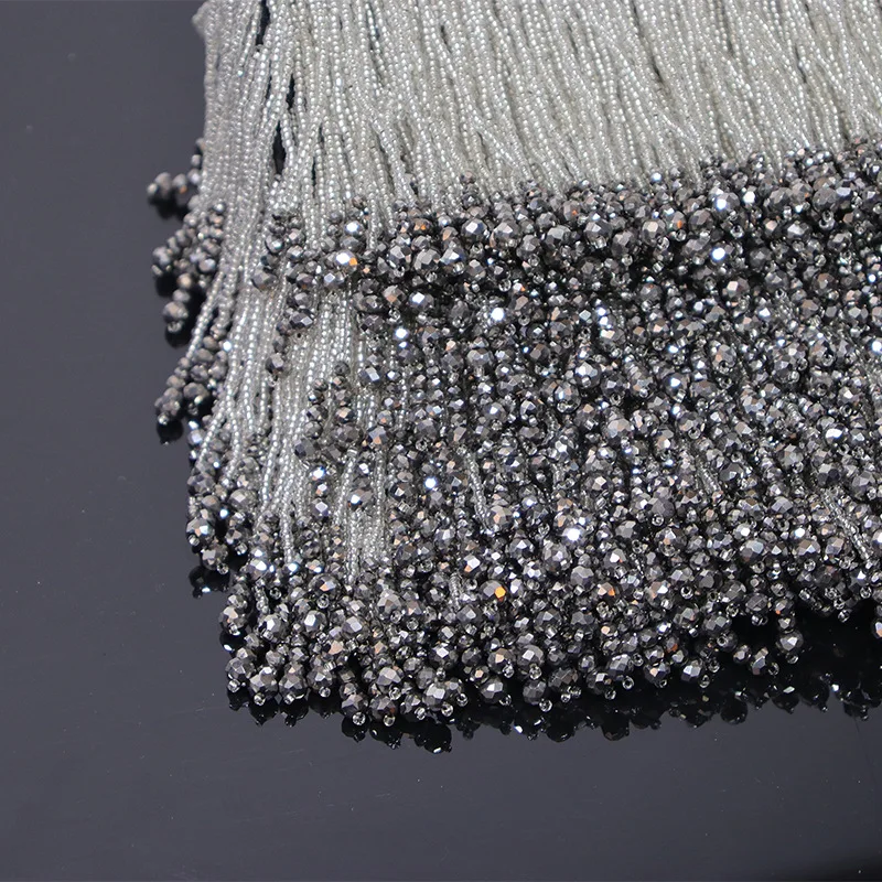 1 yard  heavy bead fringe tassel trim for dance costume, haute couture dress trimming beading fringe gold silver blue