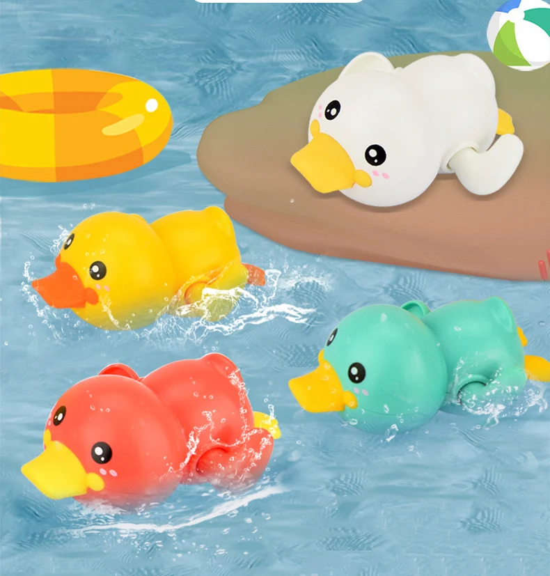 Juguetes de baño clásicos de dibujos animados para niños, cadena de cuerda de pato, juego de baño, juguetes de playa de agua