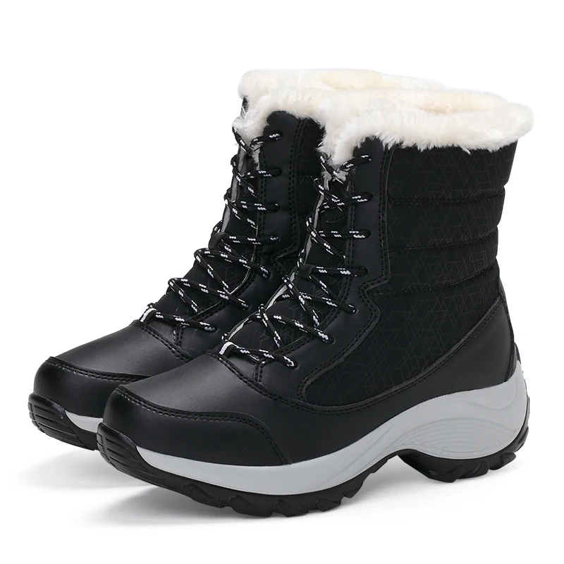 Winter Womens Hiking Boots Plus Velvet Warm Snow Boots Outdoor Comfortable Waterproof Short Boots Resistance Female Cotton Shoes