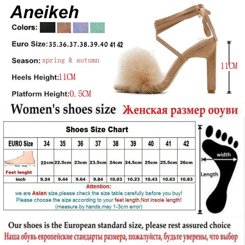 Aneikeh NEW Summer Rome Fashion Furry Cross-Tied Women Pumps 2024 Sexy 11CM Thin High Heel Lace-up Dress Party Ladies Sandals