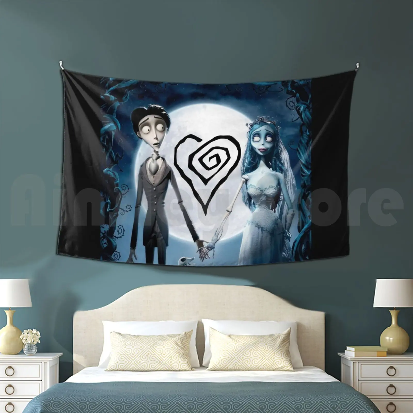 Corpse Wedding In Gothic Fantasy. Tapestry Living Room Bedroom 12 Tim Burton Corpse Bride Gothic Love Dark