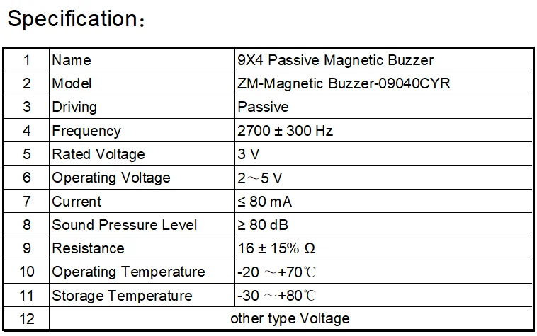 9X4 Passive Magnetic Buzzer