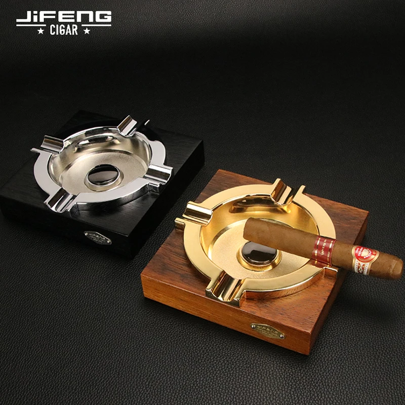 

Black Wood Cigar Ashtray Genuine Home Living Room Quality Cigar Cylinder 4 slot Small Square Wood Zinc Alloy Smoke Extinguisher