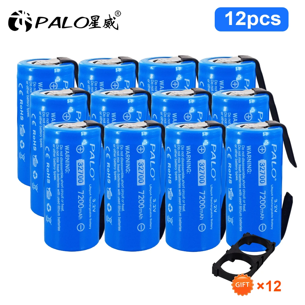 

PALO 12pcs 3.2V 32700 7200mah lifepo4 battery 35A Continuous Discharge Maximum 55A High power LiFePO4 Battery + Nickel sheets