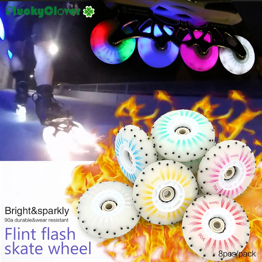 8pcs Flint Spark Flash Skate Wheel 72mm 76mm 80mm Fire Stone Wheel Inline Roller Slalom Skates Luminous Led light Skating Wheels