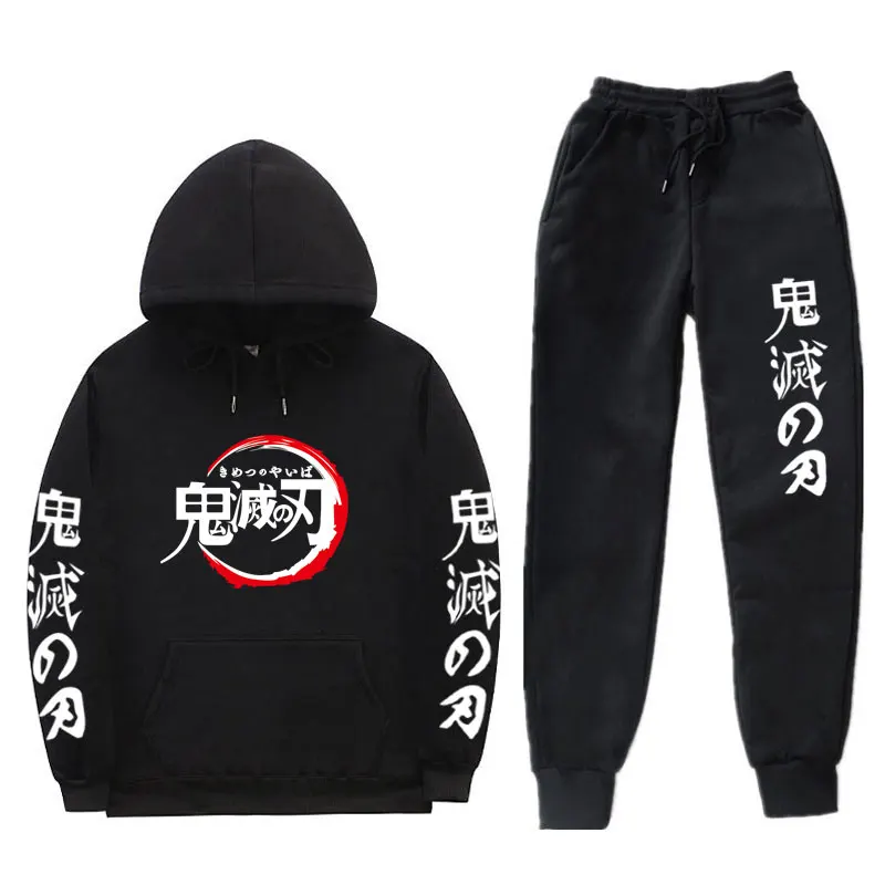 Demon Slayer Anime Autumn Winter Fashion New Men’s Hoodies + Pants Two-Piece sportswear hoodie Harajuku Casual Jogging Suits