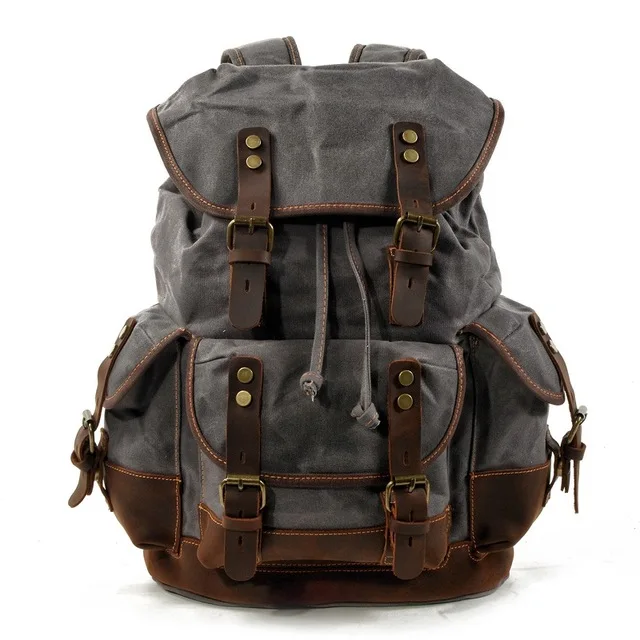 aidonger unisex vintage canvas backpack laptop backpack Travel Backpack, Khaki Zipper Style Waxed Canvas Vintage Backpack with