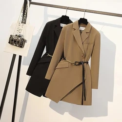 Windbreaker Dress Women's 2022 New High-End Spring Autumn Windbreaker 4XL Women's Blazer Jacket With Belt Black Khaki Trench 668
